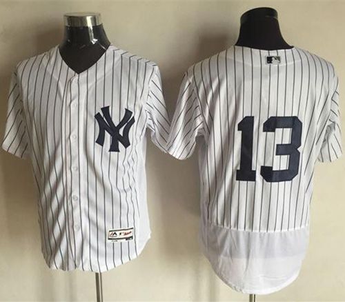 Yankees #13 Alex Rodriguez White Strip Flexbase Authentic Collection Stitched MLB Jersey